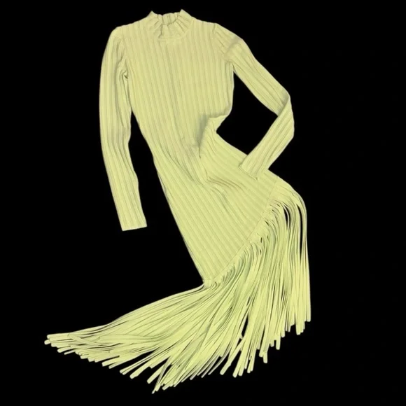 Ronny Kobo Lime Green Adkins Knit Fringe Dress - Picture 1 of 17